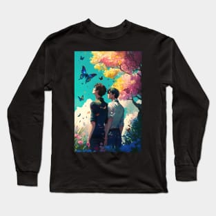 Two Souls Under Blue Butterflies Long Sleeve T-Shirt